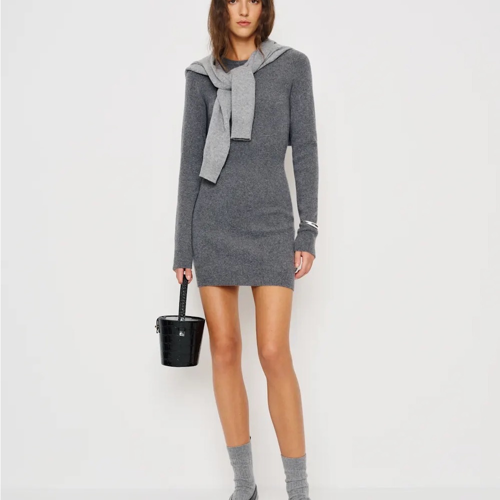 Reformation Gray Knit Long-Sleeve Mini Dress